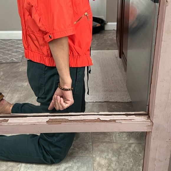 NWT Zenergy by Chicos Orange Rain Coat w Gold Embellishments Size : 1 - Picture 10 of 12